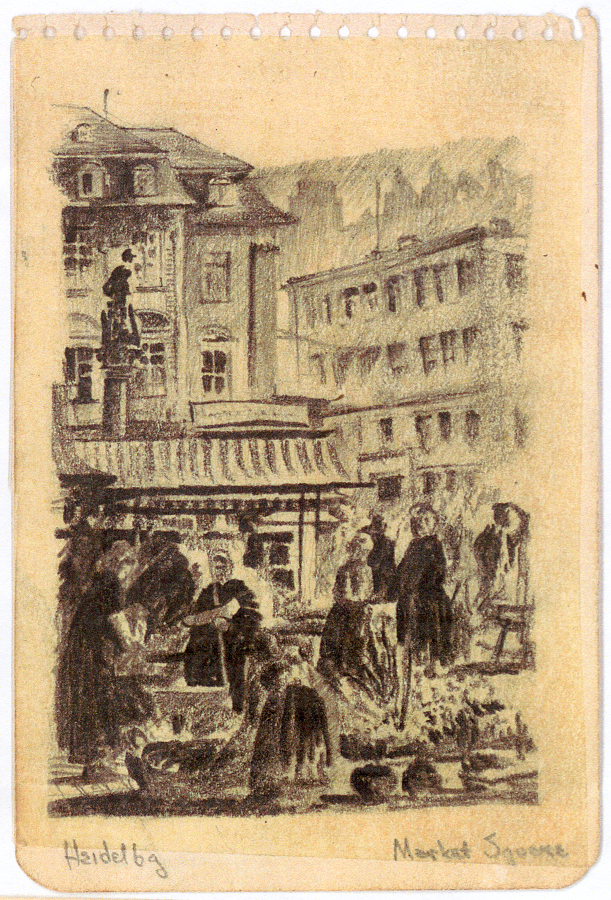 WWII Market Square Heidelburg Sketch