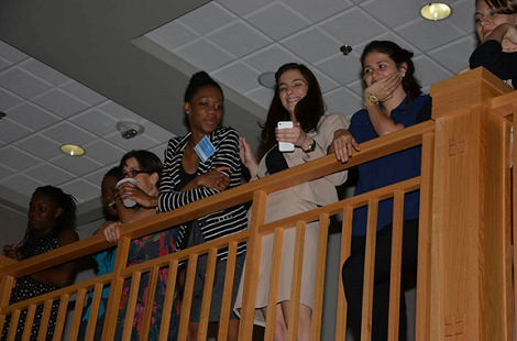 SPOHP staff and interns watching the panel from the second floor of Pugh Hall. Photo by Cornelius Clayton.
